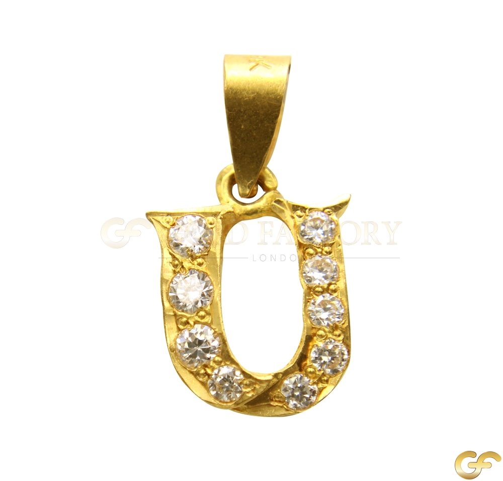 Cut-Out Style 'U' Initial Pendant with CZ